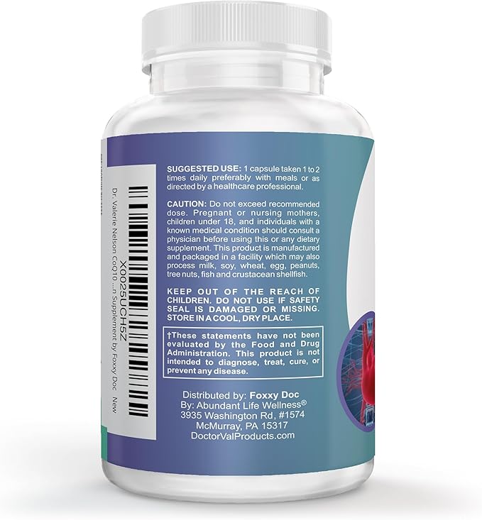 CoQ10 - Co-Enzyme Q10-200 mg - Excellent Value - 200 Caps - Quick Absorption - Veg. Caps - Non-GMO - Ubiquinone - Heart & Cellular Energy & Brain Supplement by Foxxy Doc