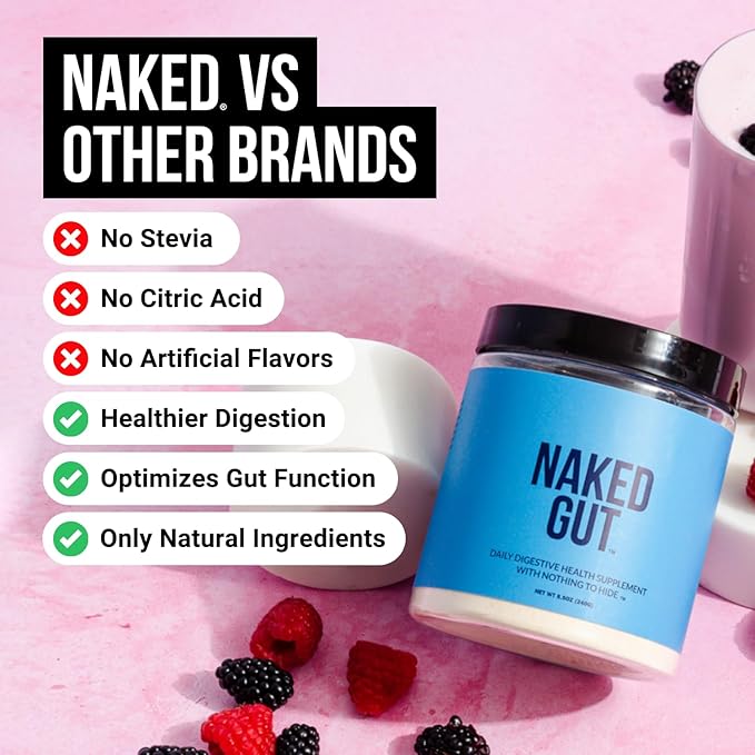 NAKED Gut - Daily Gut Health Supplement - Natural Gut Health Powder for Gut Cleanse, Digestive Support, GMO-Free, Soy-Free, Gluten-Free, Vegan and Hypoallergenic, 40 Servings (Pack of 2)
