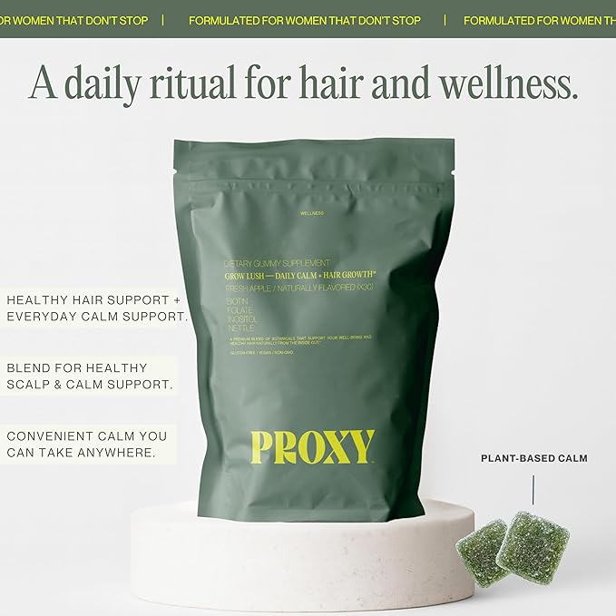 PROXY Hair Growth Gummies | Biotin, Folate, Inositol & Nettle | Hair, Skin & Nails Vitamins for Stronger, Thicker Hair | Vegan Hair Growth Supplement for Men & Women | Green Apple, 30 Count