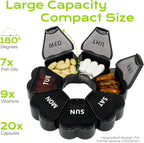 Pill Organizer Weekly - Cute Medicine Pill Organizer 7 Day, Large Daily Pill Box for Travel, SHIJOINYU Pill Dispenser Case 1 Time a Day for Medication/Supplement/Fish Oil (Black)