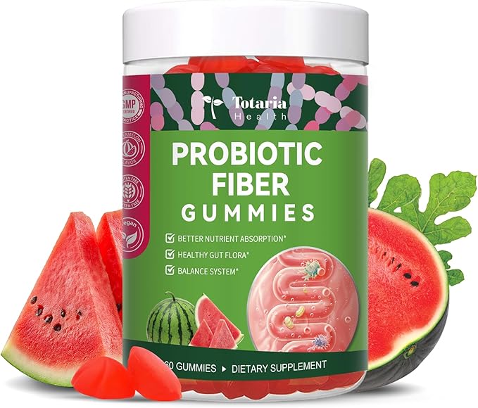 9-in-1 Probiotic Prebiotic Fiber Gummies for Adults Teens, Fiber Supplement Pro with 5 Billion CFU Bacillus Coagulans, Psyllium Husk, FOS, Inulin, ACV for Digestion & Gut, 60 Vegan Watermelon Gummies