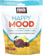FORCE FACTOR Happy Mood, Mood Support and Mood Balance Supplement to Support Happiness, Positivity, and Stress, Made with Magnesium, Saffron, Zembrin, Non-GMO, Tropical Fruit Flavor, 30 Soft Chews