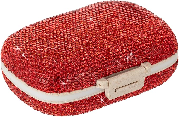 Cute Pill Organizer Small Bling Pill Case for Purse Medicine Vitamin Container Holder Daily Pill Box Container for Women Travel Medicine Kit(Red)