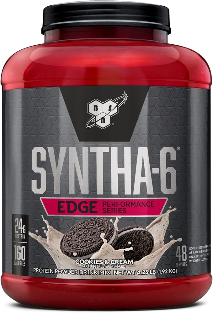 BSN SYNTHA-6 EDGE Protein Powder, Cookies n Cream Flavored Powder with Hydrolyzed Whey, Micellar Casein, for Muscle Gain, Low Sugar, 24g Protein, Cookies & Cream, 48 Servings, 4.23 Pound (Pack of 1)