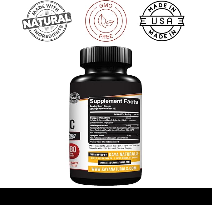 Kaya Naturals Oxy Burn - Thermogenic Herbal Formula for Active Living – Non-GMO & Gluten-Free – 180 Count
