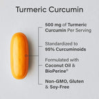 Sports Research® Turmeric Curcumin C3 Complex® w/BioPerine Black Pepper Extract & Organic Coconut Oil - Standardized 95% Curcuminoids · Non-GMO · Gluten Free - 120 Count Softgels