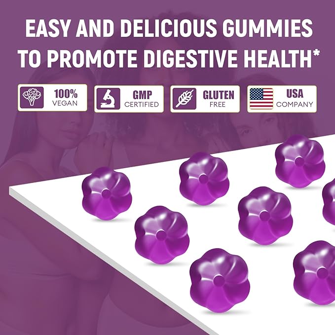 Migcopat 10G Fiber Gummies with 30 Billion CFU Probiotics, Grape Flavor, Bloating Support, Fiber Supplement with Vitamin C, ACV, Inulin, Sugar Free, 180 Count