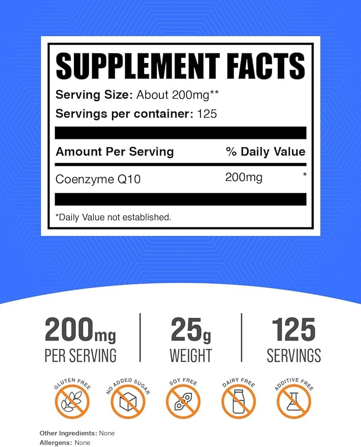 BulkSupplements.com Coenzyme Q10 Powder - Coenzyme Q10 200mg Supplement, Nutritional Supplement - Gluten Free, 200mg per Serving, 25g (0.88 oz) (Pack of 1)