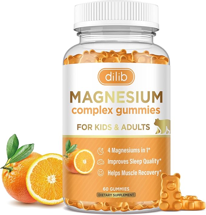 Magnesium Complex Gummies for Kids & Adults- Calm Chewable Gummies- Magnesium Glycinate, Taurate, Citrate, Malate, Supplement-Support Calm Stress Relief, Mood Vegan, Orange Flavor, 60ct