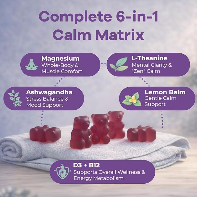 Magnesium Gummies for Stress & Sleep - 300mg Magnesium Complex with Glycinate, Citrate, Malate & Taurate - Supports Relaxation, Muscle & Heart Health - Vegan, Sugar-Free, Non-GMO - 60 Gummies
