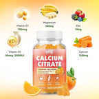 Calcium Citrate Gummies 1200 mg with Vitamin D3, K2, Magnesium, Zinc, Bone Support for Bones, Muscles & Joints,Immunity & Memory Support, 60 Count