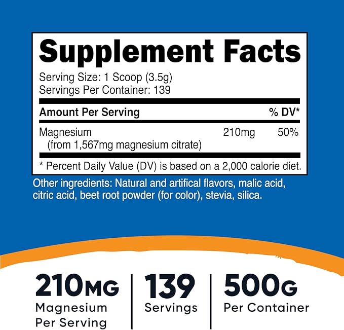 Nutricost Magnesium Citrate Powder (Raspberry Lemonade, 500 Gram)