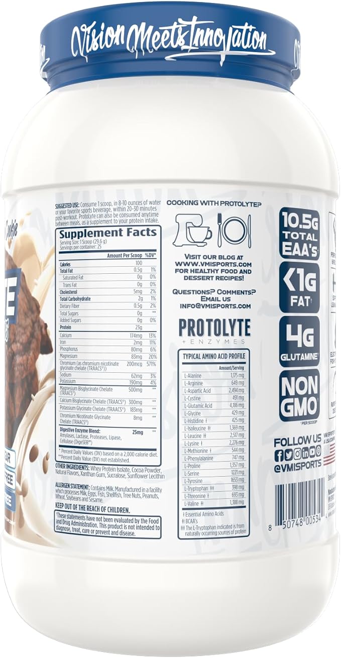 VMI Sports | ProtoLyte Whey Isolate Protein Powder | Low Calorie Whey for Weight Loss and Muscle Gain | Digestive Enzymes | Non-GMO (1.6 lb, Chocolate Fudge Cookie)