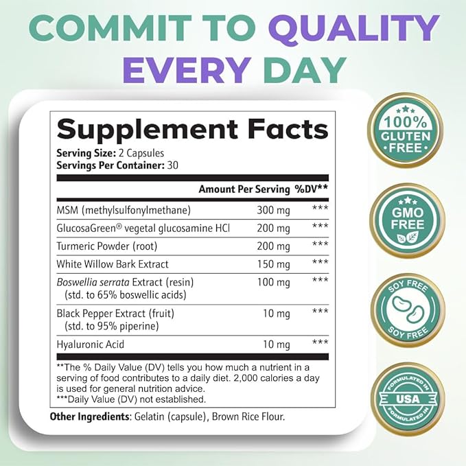 VITAL NUTRITIVE Joint Support Supplement for Men and Women – Glucosamine, MSM, Hyaluronic Acid, and Turmeric – Supports Joint Health – 60 Days Supply