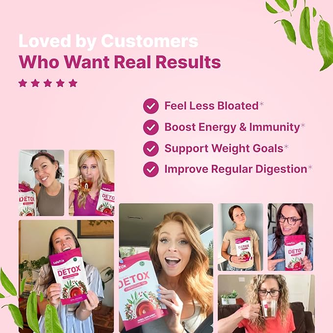 LULUTOX Detox Tea - Herbal Blend with Dandelion, Ginseng, and Ginger - Supports A Healthy Weight, Digestive Health - Vegan, All Natural, Laxative-Free - Peach Flavor (28 Servings)