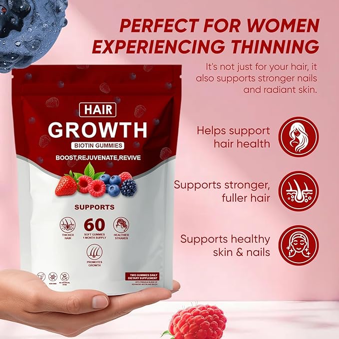 Hair Growth Gummies for Black Women, Hair Growth & Strength, Promote Hair Strength & Growth with Biotin Collagen & Botanical Extracts, Delicious Berry Flavor, 60 Count