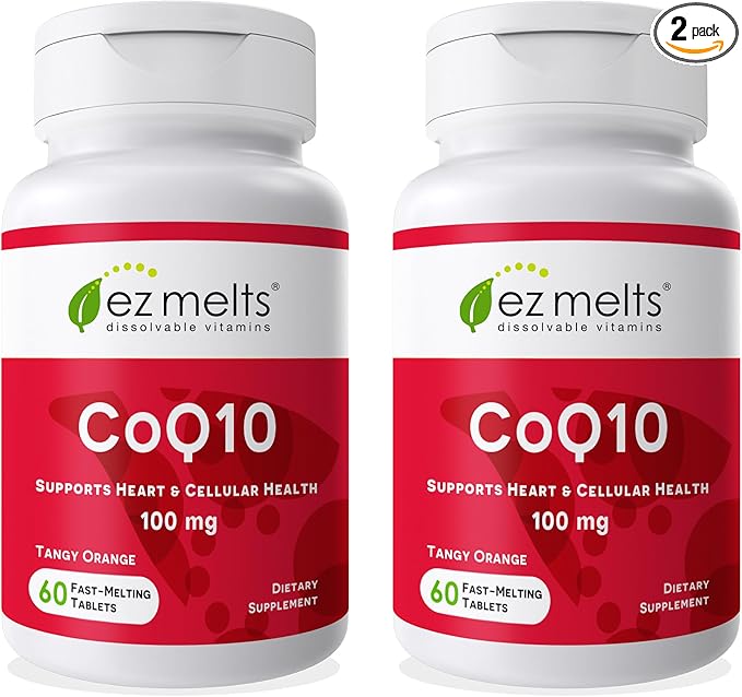 EZ Melts Coq10 - Antioxidant Supplement for Heart, Immune & Energy Support - No Artificial Flavors - Non-GMO & Vegan - Tangy Orange - 120 Dissolvable Tablets (120 Servings)