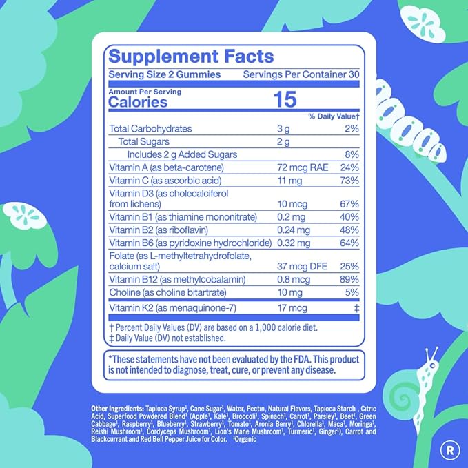 FIRST DAY Toddler Multivitamin Gummies (Ages 2-3)| Kids Multivitamin Gummies with Vitamins A C D3, B2, B12, Choline, Folate and 21 Organic Superfoods| (30 Day Supply)