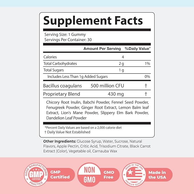 PrimeBiome Probiotic Gummies – Plant-Based Blend with Inulin, Lion’s Mane, Ginger & More– Non-GMO, No Stimulants, GMP Certified – 30 Gummies, 3 Month Supply