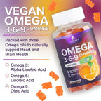 Omega 3 6 9 Gummies - Vegan Omega 3 Supplement Gummy - Essential Fatty Acids Oil 369 Complex Heart Support & Brain Support for Women, Men & Pregnancy, Fish Free Non-GMO, Orange Flavored - 120 Gummies