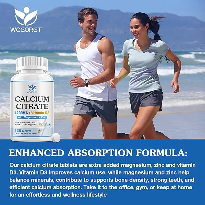 Calcium Citrate 1200mg Supplement with Vitamin D3 for Women and Men - Calcium Magnesium Zinc D3 Supplement for Bone, Teeth, Immune Support, Vegan-Friendly - 120 Tablets (2 Pack)