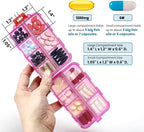 14 GRIDS Travel Pill Organizer Box with Labels - Travel Medicine Case Kit - Pocket Daily Pharmacy Container - Travel Medication Holder Dispenser for Fish Oil Vitamin Supplement Storage - Clear Pink
