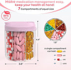 Hionxmga Pill Dispenser with 7 Large Compartments, Pill Organizer for Travel with Anti-Mixing Design, BPA-Free Pill Container with 20 Pcs Labels, Pink