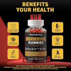 Nutravita Berberine Gummies with Ceylon Cinnamon 1500mg High Potency Berberine HCL Supplement for Immune and Metabolism Support, Sugar Free Organic Berberine Gummies Strawberry Flavor-2PACK