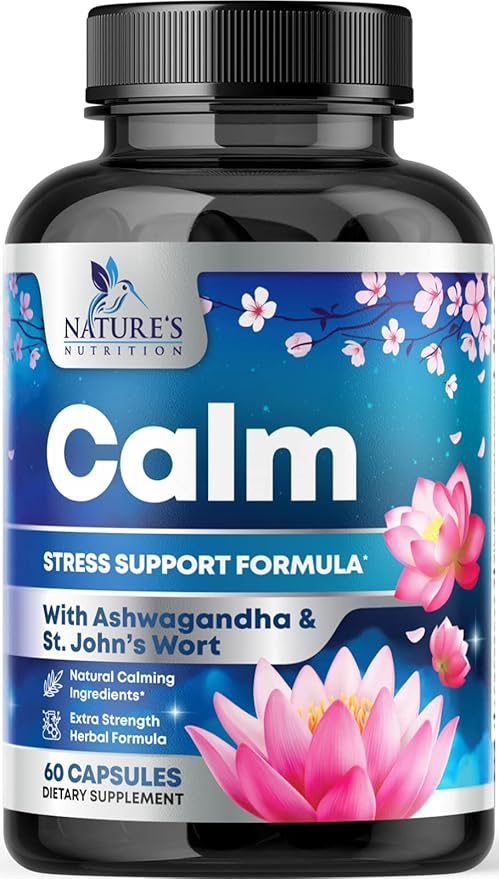 Stress Support Supplement - Extra Strength Ashwagandha, GABA, Magnesium, L-Theanine for Relief - Supports Mood & Focus - Naturally Calm, Unwind & Relax - Eases Tension & Nervousness - 60 Capsules