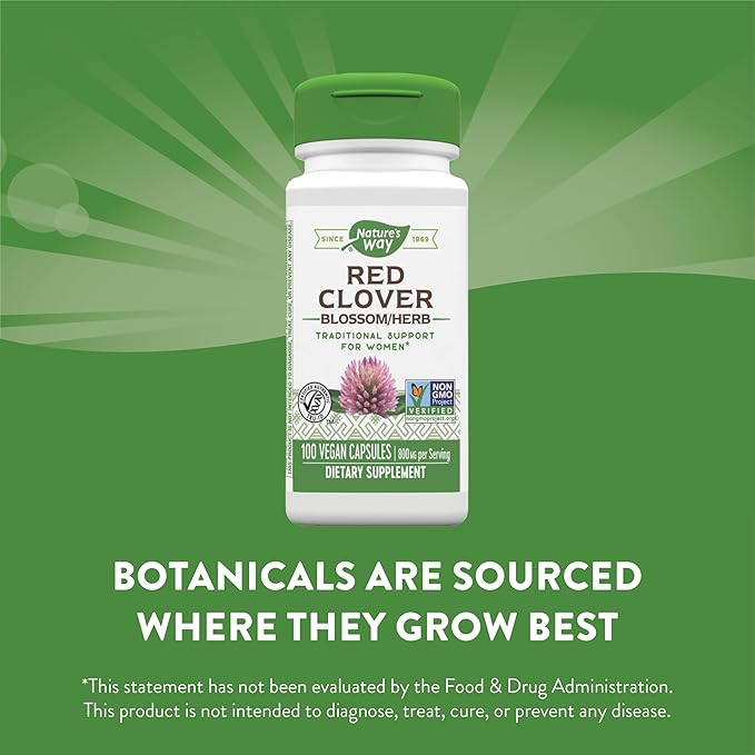 Nature's Way Red Clover Blossom Herb, Traditional Women's Health Support*, 800 mg per Serving, 100 Vegan Capsules (Pack of 2)