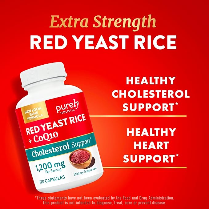 Red Yeast Rice with CoQ10 Supplement | Healthy Cholesterol Levels & Heart Health Support | Extra Strength Red Yeast Rice 1200 MG (600 MG Per Capsule) with Monakolin K | No Citrinin, Non-GMO | 120 Ct