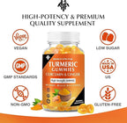 Turmeric Curcumin Gummies (6 Pack) - Turmeric Curcumin Supplements with Ginger & Black Pepper Gummies for Immune Muscle Support Healthy Skin - Vegan, Gluten Free, Low Sugar - for Adults