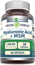 Amazing Formulas Hyaluronic Acid & MSM Supplement | 1000 Mg Per Serving | Capsules | Non-GMO | Gluten Free | Made in USA (60 Count | 1 Pack)