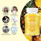 Magnesium Glycinate Gummies 2 Bottles, Sugar-Free for Adults & Kids, Magnesium Gummies for Sleep, Stress & Muscle Relief, Supports Bone & Nerve Health, Vegan, Pectin-Based, Pineapple Flavor