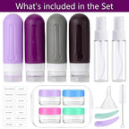 16pack Travel Bottles for Toiletries, TSA Approved LeakProof Squeezable Silicone Toiletry Containers for Shampoo, Conditioner, 3oz Portable Refillable Traveling Size Liquid Containers (16Pcs/Purple）