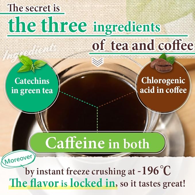 FINE JAPAN Green Tea and Coffee Blend Powder/3 Boxes/Catechins and Chlorogenic Acid/Made in Japan/ 30 Sticks (45g)