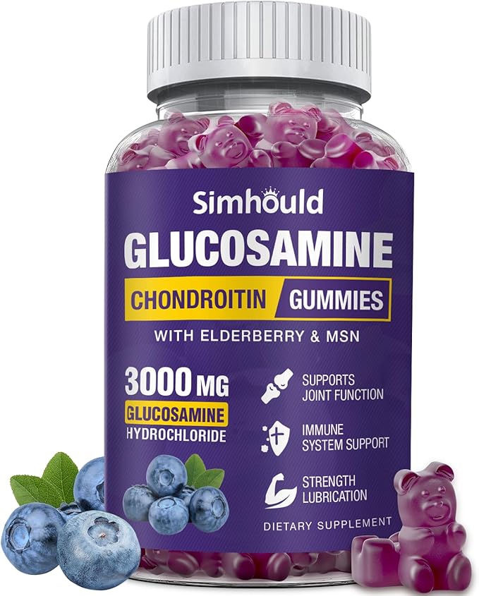 Simhould Glucosamine Chondroitin Gummies - 3000MG Extra Strength Joint Support Supplement with MSM & Elderberry, Flexibility, Antioxidant Immune Support Gummy for Adults, Men & Women
