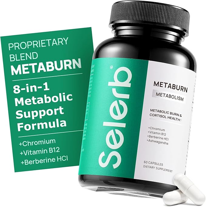 Selerb Metaburn Weight Loss Pills for Women & Men - Appetite Suppressant & Fat Burner, Metabolism Support Weight Loss Supplement with Berberine, Chromium, Green Tea & B12-60 Capsules