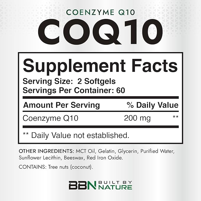 Built by Nature CoQ10 – High Absorption Coenzyme Q10 Supplement with Coconut MCT Oil – Promotes Heart Health, Cellular Energy & Antioxidant Support – 120 Softgels