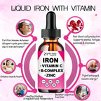 Iron Supplement for Women Men & Kids, Iron Vitamin C, A, B-Complex, Vegan Iron Drops High Potency Liquid Vitamin & Iron Supplements for Anemia, Red Blood Cell, Energy, Blood Builder, Gentle