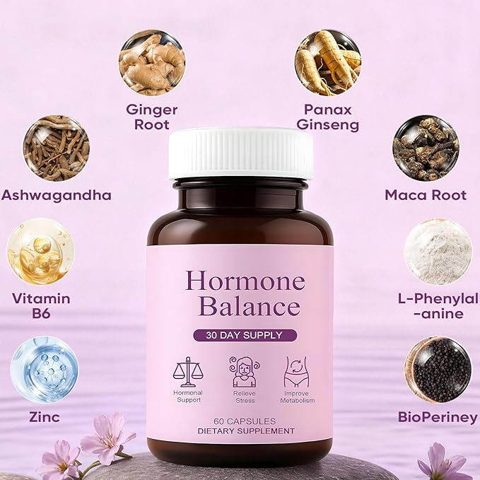 Hormonal Balance Supplements for Women - Weight Management for Menopause Relief, Support Mood & Energy, with Ashwagandha, Ginger Root, 60 Capsules
