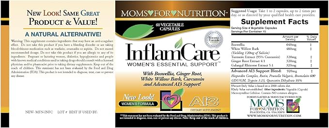 Natural InflamCare 3000MG Essential Synergy Women's by Moms For Nutrition - - Gluten Free - 60 Count