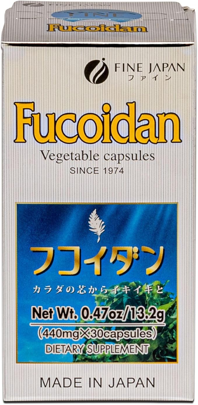 FINE JAPAN Fucoidan Capsules with Mekabu Seaweed & Agaricus Mushroom - 30 Capsules - Immune Support Supplement - Made in Japan - GMP, ISO9001 Certified