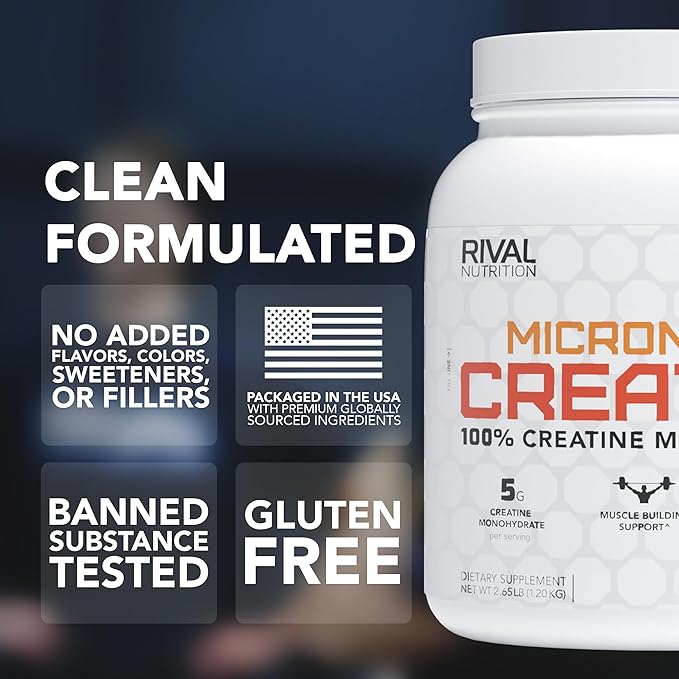 RIVAL NUTRITION Micronized Creatine I 100% Creatine Monohydrate Powder I 240 Servings I 5g Per Serving I Supports Muscle Performance, Lean Mass, and Cognitive Function | Unflavored I for Men & Women