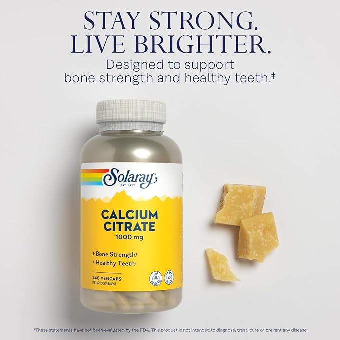 Solaray Calcium Citrate 1000mg - Chelated Calcium Supplement - Supports Bone Strength and Healthy Teeth - Easy to Digest - Vegan - 60 Servings, 240 VegCaps