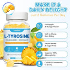 L Tyrosine Gummies, 2 Pack L-Tyrosine Supplement, Tyrosine Gummies with L-Theanine B6 D3, Tyrosine Supplement for Brain, Memory, Energy, Mood for Adult & Kids, Pineapple & Mango Flavor, 120 Ct