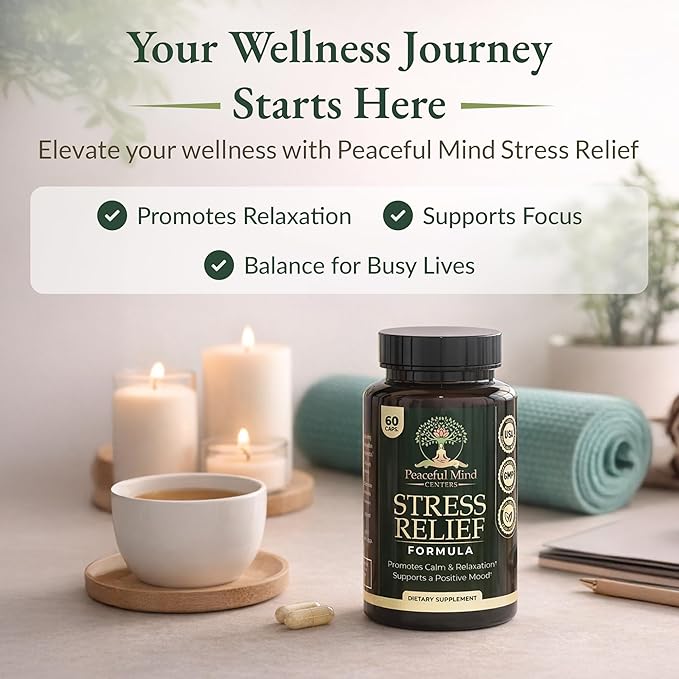 Stress Relief Formula - Natural Ashwagandha Capsules GMO Free - unflavoured Quality Herbal Wellness Supplement for Relaxation and Mental clarity-60-count