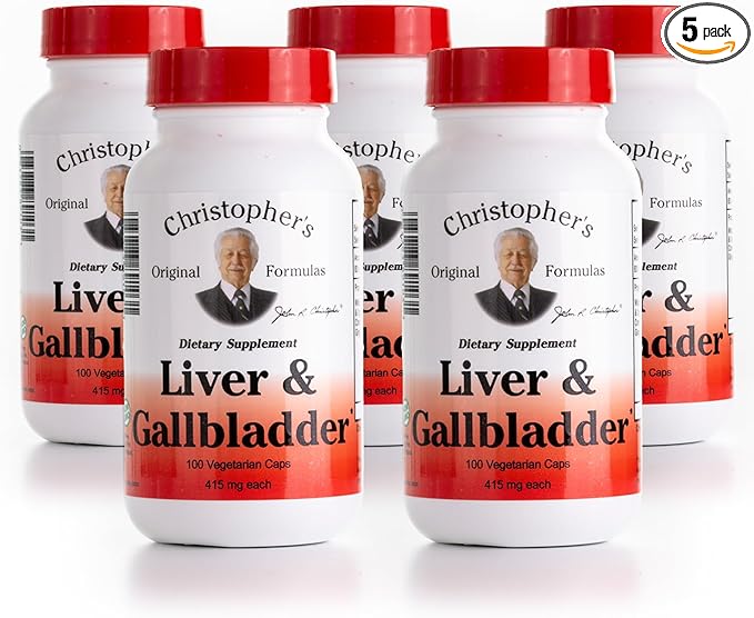Christopher's Original Formulas Liver & Gallbladder Formula Capsules - Gallbladder Supplements with Digestive Enzymes - Supports Digestive System with Natural Herbs - Pack of 5