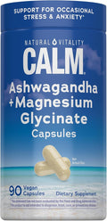Natural Vitality Calm Ashwagandha + Magnesium Glycinate Capsules | Support for Occasional Stress & Anxiety | Gluten Free Supplement | 90 Count