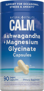 Natural Vitality Calm Ashwagandha + Magnesium Glycinate Capsules | Support for Occasional Stress & Anxiety | Gluten Free Supplement | 90 Count